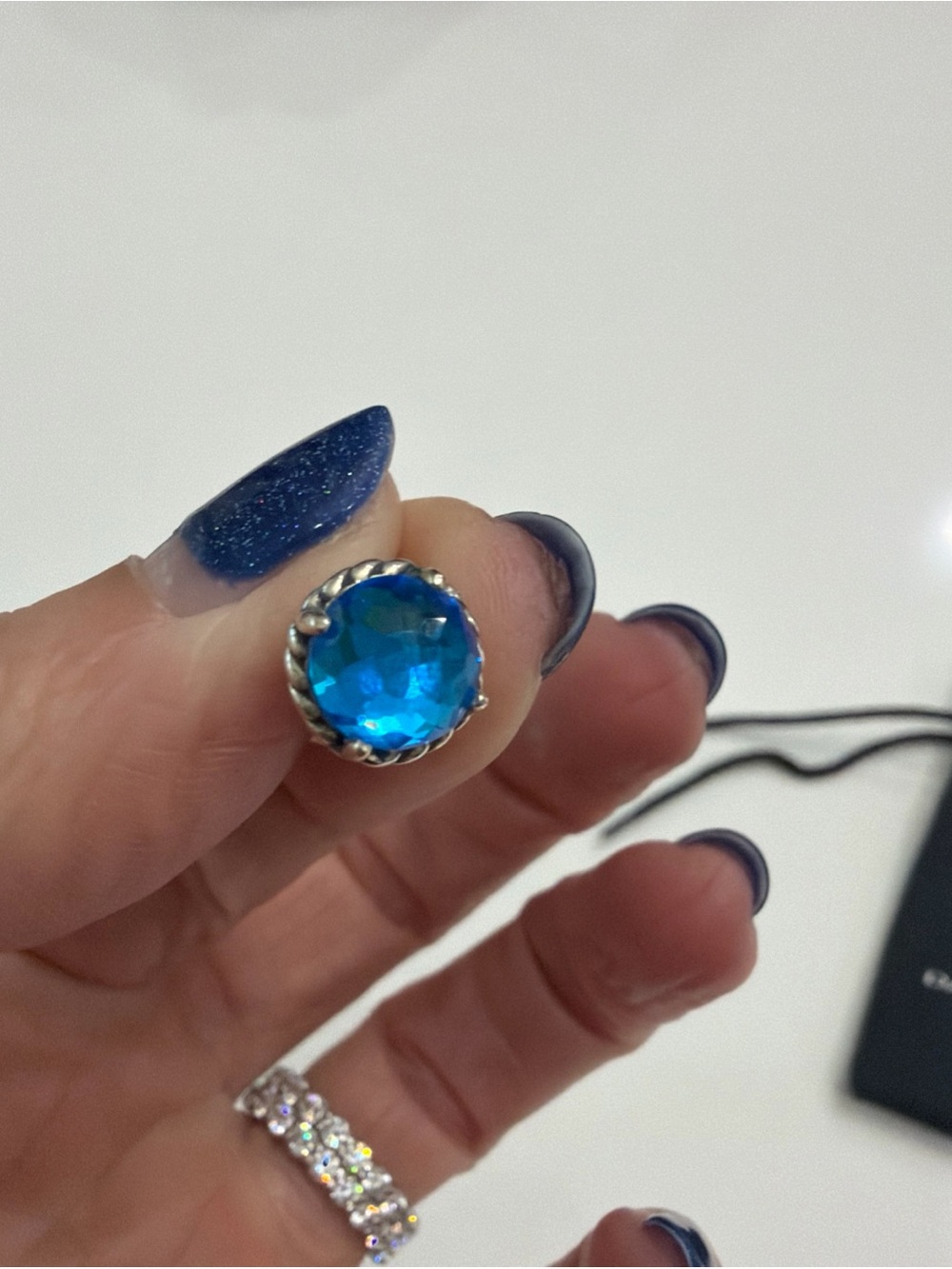 David Yurman Blue Round Crystal Stud Earrings in Silver